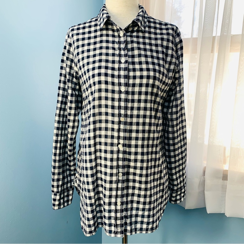 J. Crew Navy Gingham Crinkle Boy Button Down - Picture 8 of 8